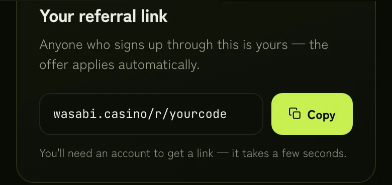 Your referral link box with a Copy button